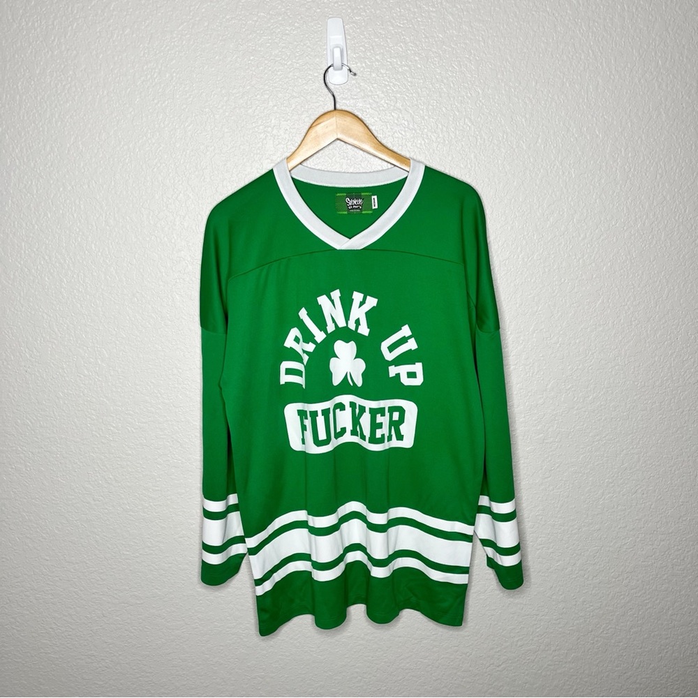 St. Patrick’s Day‎ Green Drink Up Shamrock Graphic Jersey Shirt Unisex Oversized